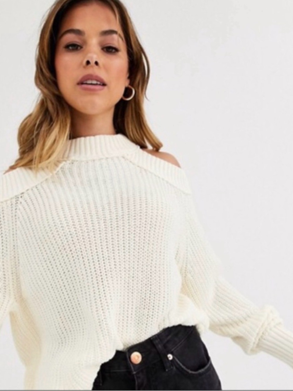 Free People Half Moon Bay Cutout Shoulder Pullover Knit Top Sweater